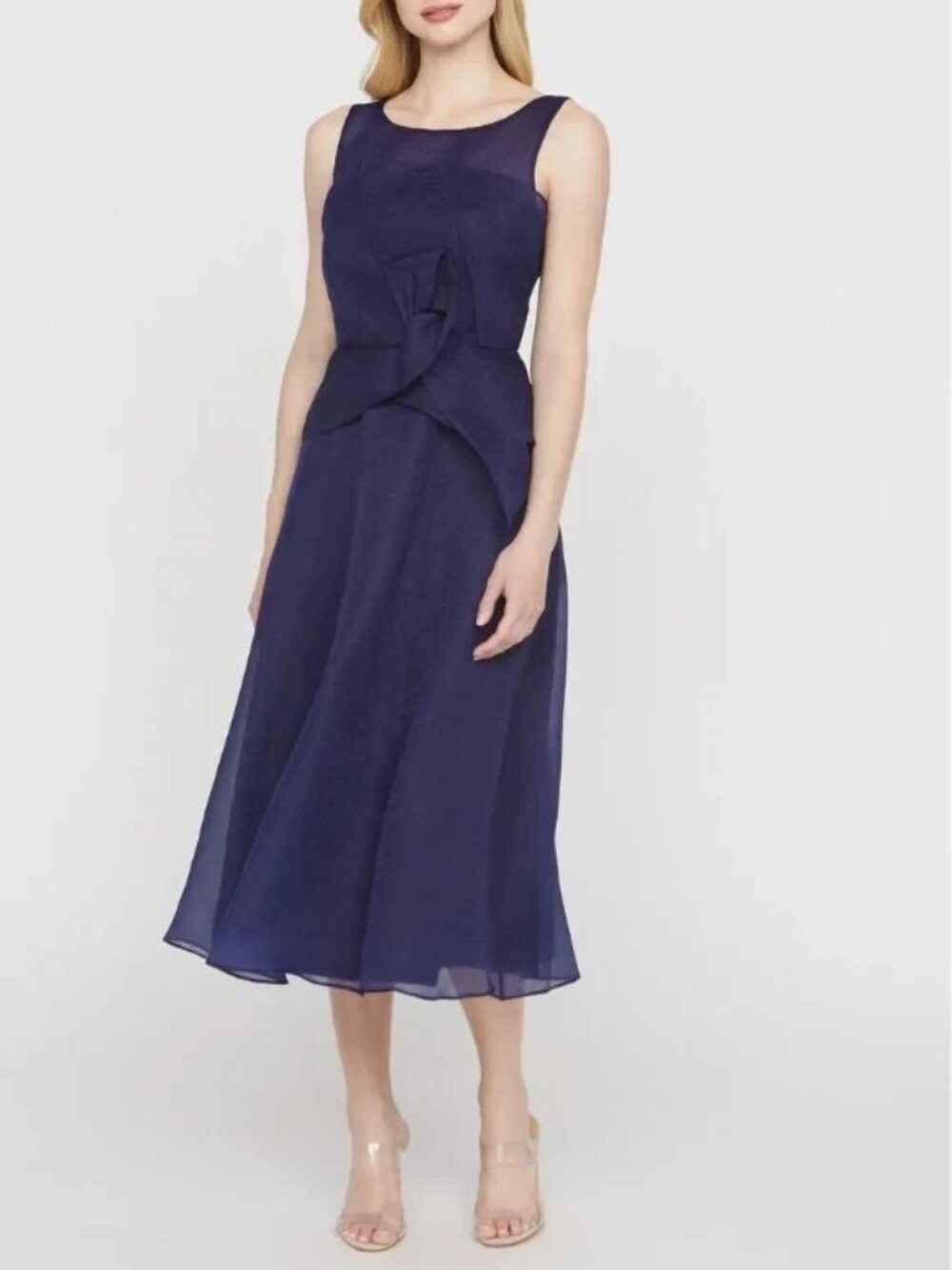 JS Collections Twilight Blue Hedi Organza Cocktail Midi Dress